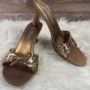 Expressions Sequined Slide In Heels, Size 7.5, Goldtone and Bronzetone Sequins